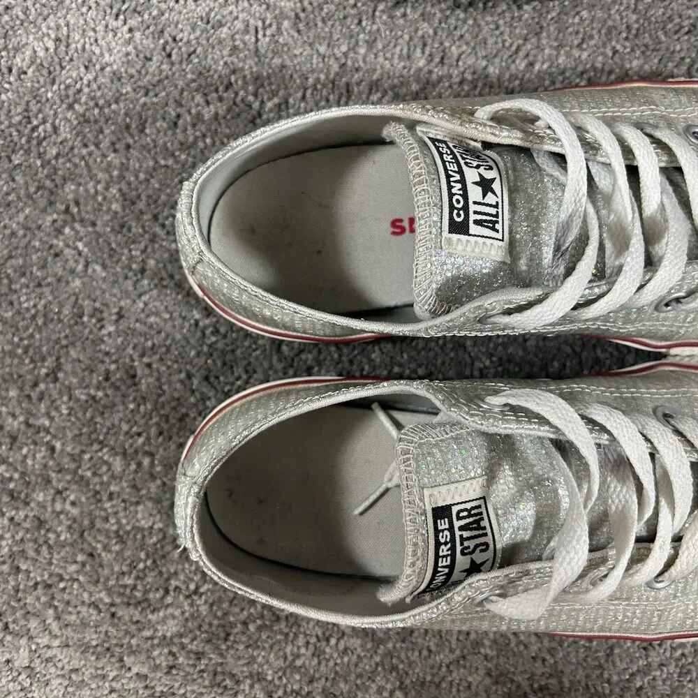 Converse Chuck Taylor All Star Ox 663627C Kids Size 5 Sliver Sparkle Shoes Used